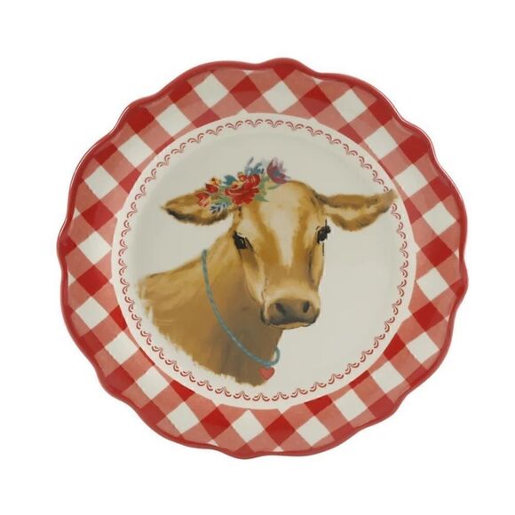 🦋 New Pioneer Woman Cow Red Gingham Salad Plates, Set of 4 - Picture 3 of 5